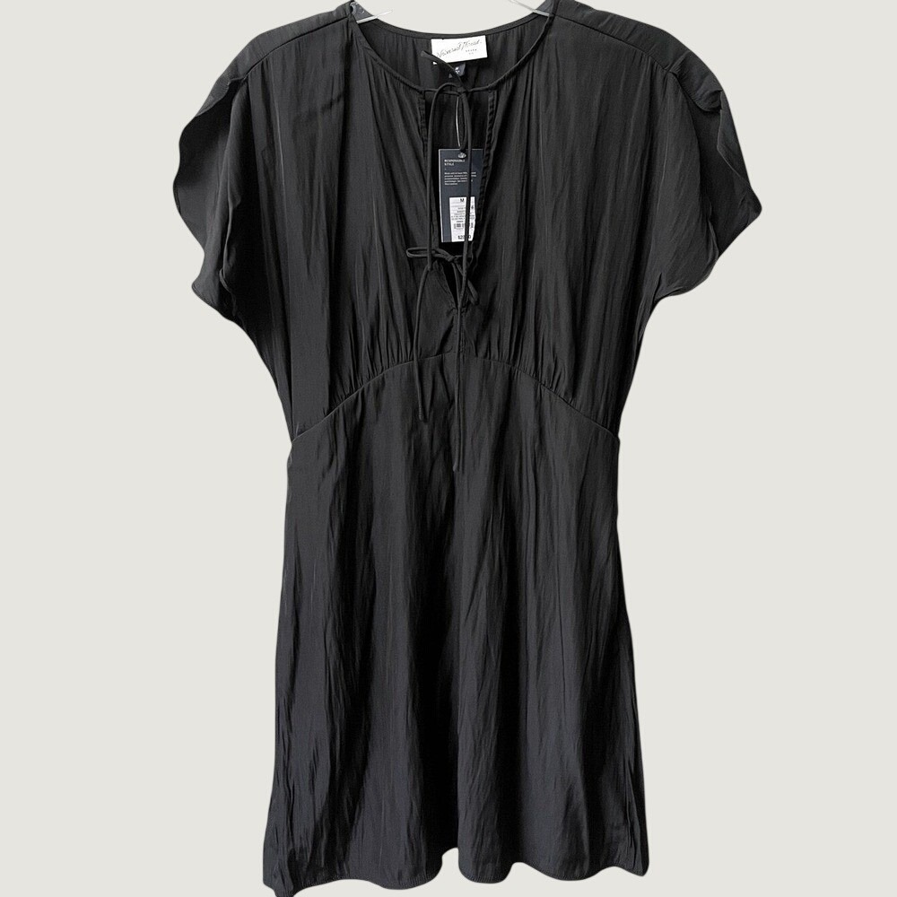 Universal Thread Tie Front Flutter Short Sleeve Mini Dress Womens Medium Black - Picture 2 of 12